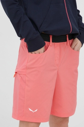 Salewa pantaloni scurti outdoor Puez 3 femei, culoarea portocaliu, modelator, medium waist