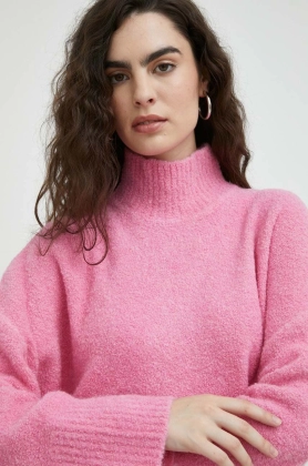 Samsoe Samsoe pulover de lana femei, culoarea roz, cu guler
