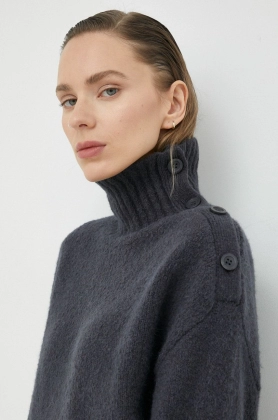 Samsoe Samsoe pulover de lana Mandie femei, culoarea gri, cu guler