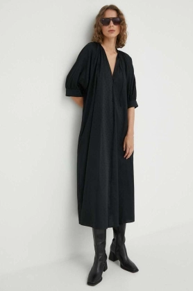Samsoe Samsoe rochie din bumbac culoarea negru, midi, oversize