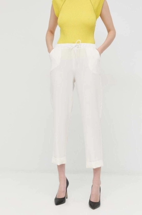 Silvian Heach pantaloni femei, culoarea alb, drept, high waist