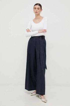 Silvian Heach pantaloni femei, culoarea albastru marin, lat, high waist