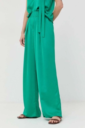 Silvian Heach pantaloni femei, culoarea verde, lat, high waist