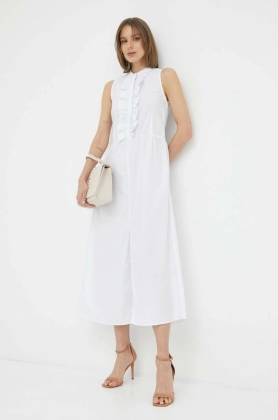 Silvian Heach rochie din bumbac culoarea alb, maxi, evazati