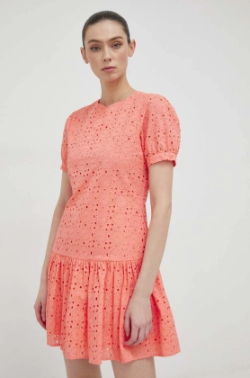 Silvian Heach rochie din bumbac culoarea portocaliu, mini, evazati