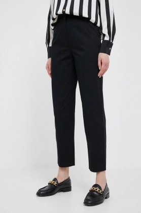 Sisley pantaloni de bumbac culoarea negru, fason chinos, high waist