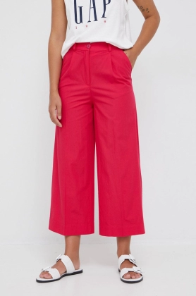 Sisley pantaloni de bumbac femei, culoarea roz, lat, high waist