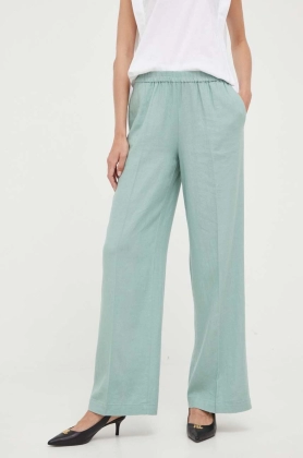 Sisley pantaloni din in culoarea verde, lat, high waist