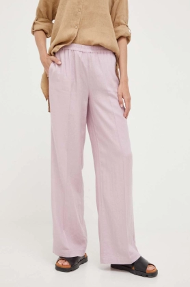 Sisley pantaloni din in culoarea violet, lat, high waist