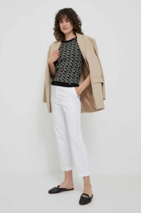 Sisley pantaloni femei, culoarea alb, drept, high waist