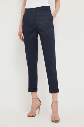 Sisley pantaloni femei, culoarea albastru marin, mulata, high waist