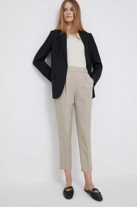 Sisley pantaloni femei, culoarea bej, drept, high waist