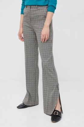 Sisley pantaloni femei, culoarea bej, evazati, high waist