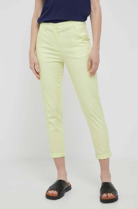Sisley pantaloni femei, culoarea galben, fason tigareta, high waist