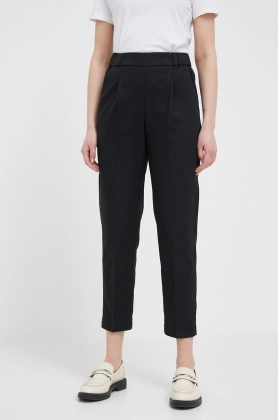 Sisley pantaloni femei, culoarea negru, fason chinos, high waist