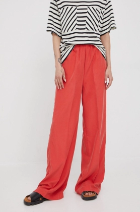 Sisley pantaloni femei, culoarea rosu, drept, high waist