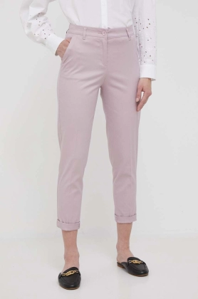 Sisley pantaloni femei, culoarea roz, fason tigareta, high waist