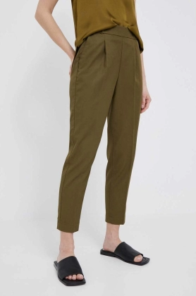 Sisley pantaloni femei, culoarea verde, fason chinos, high waist