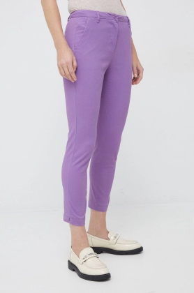 Sisley pantaloni femei, culoarea violet, drept, high waist