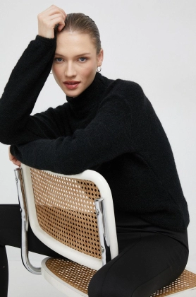 Sisley pulover din amestec de lana femei, culoarea negru, cu turtleneck