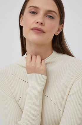 Sisley pulover femei, culoarea bej, cu turtleneck