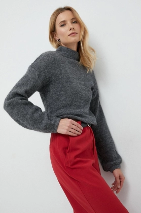 Sisley pulover femei, culoarea gri, cu turtleneck