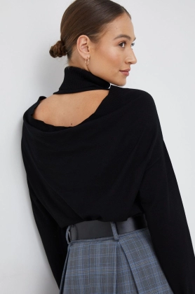 Sisley pulover femei, culoarea negru, light, cu guler