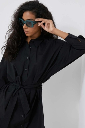 Sisley rochie din bumbac culoarea negru, mini, oversize