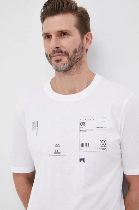 Sisley tricou din bumbac culoarea alb, cu imprimeu