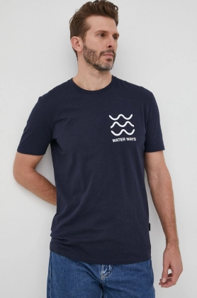 Sisley tricou din bumbac culoarea albastru marin, cu imprimeu