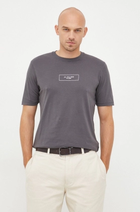 Sisley tricou din bumbac culoarea gri, cu imprimeu