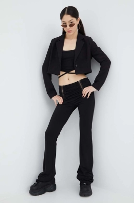 Sixth June pantaloni femei, culoarea negru, evazati, medium waist