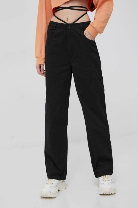 Sixth June pantaloni femei, culoarea negru, lat, high waist