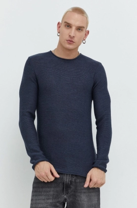 Solid pulover barbati, culoarea albastru marin, light