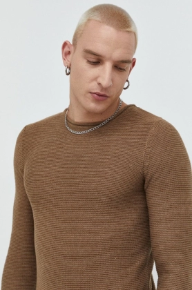 Solid pulover barbati, culoarea maro, light