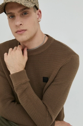 Solid pulover de bumbac barbati, culoarea maro, light