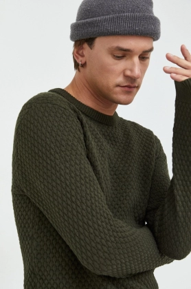 Solid pulover de bumbac barbati, culoarea verde,