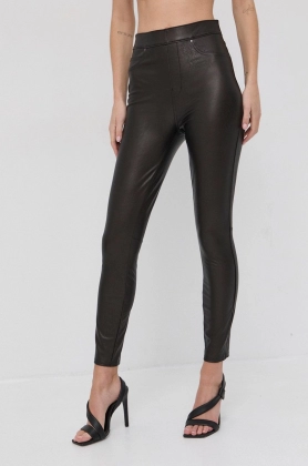 Spanx Leggins modulari Leather-Like Ankle Skinny femei, culoarea maro, material neted