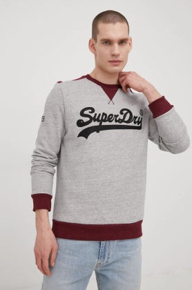 Superdry bluza barbati, culoarea gri, cu imprimeu