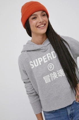 Superdry bluza femei, culoarea gri, melanj