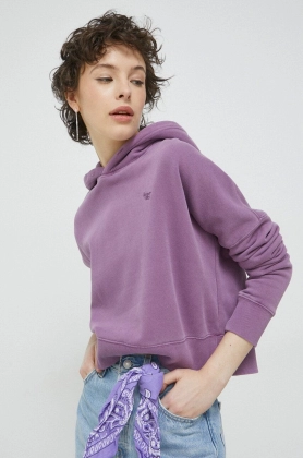 Superdry bluza femei, culoarea violet, cu gluga, neted