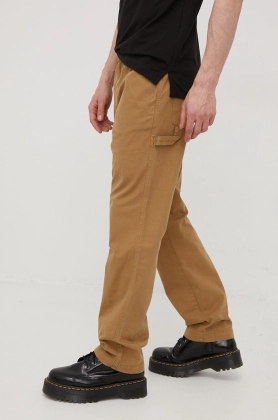 Superdry pantaloni de bumbac barbati, culoarea maro, drept