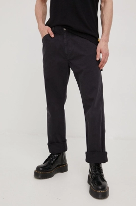 Superdry pantaloni de bumbac barbati, culoarea negru, cu fason chinos
