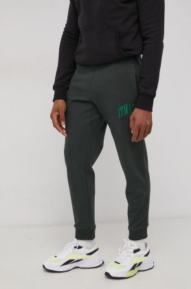 Superdry Pantaloni de bumbac barbati, culoarea verde, cu imprimeu