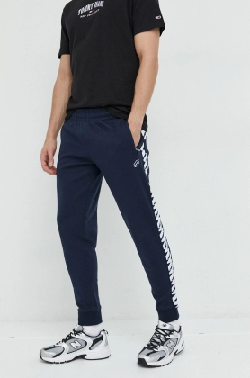 Superdry pantaloni de trening barbati, culoarea albastru marin, cu imprimeu
