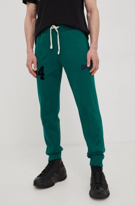 Superdry pantaloni de trening barbati, culoarea verde, cu imprimeu