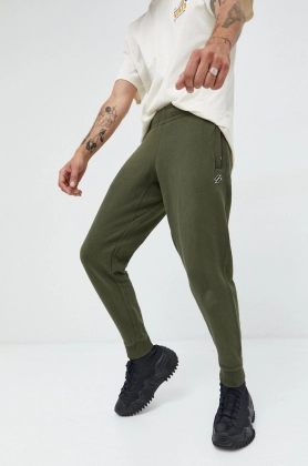 Superdry pantaloni de trening din bumbac barbati, culoarea verde, cu imprimeu