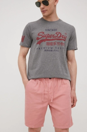 Superdry pantaloni scurti din amestec de in barbati, culoarea roz