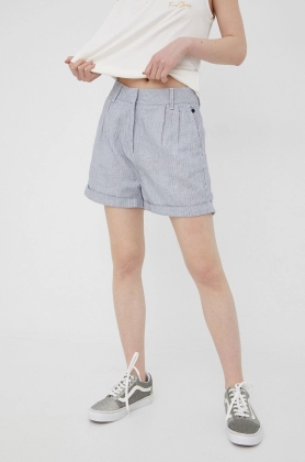 Superdry pantaloni scurti din in femei, culoarea alb, modelator, high waist