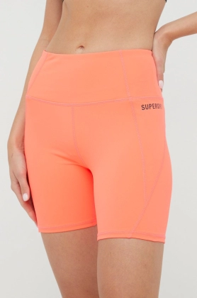 Superdry pantaloni scurti femei, culoarea roz, neted, high waist